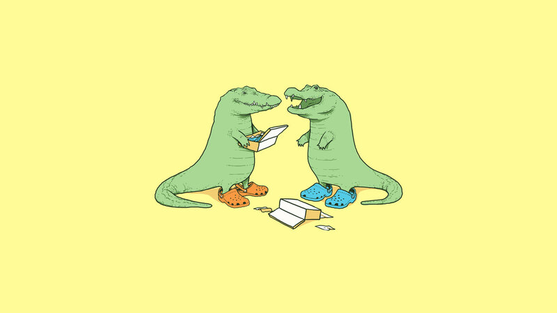 two crocodiles with shoes
