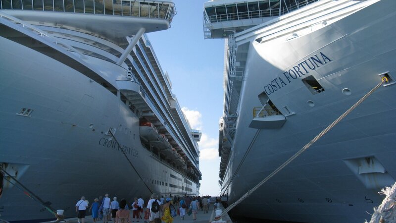Two cruise ships at port