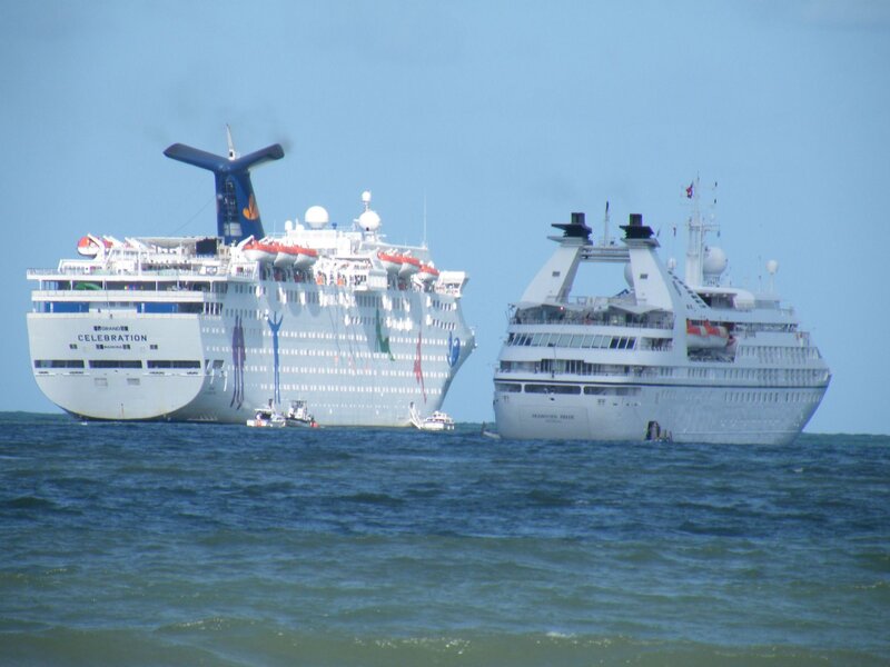 Two cruise ships at sea