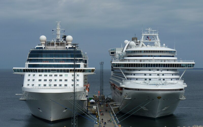Two cruise ships docked at port