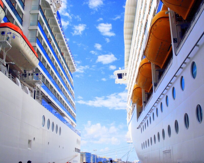 Two cruise ships in port