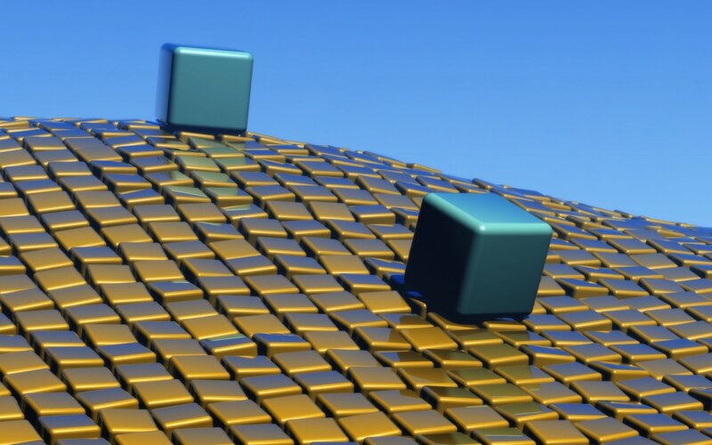 Two Cubes on Tiled Surface — Blue