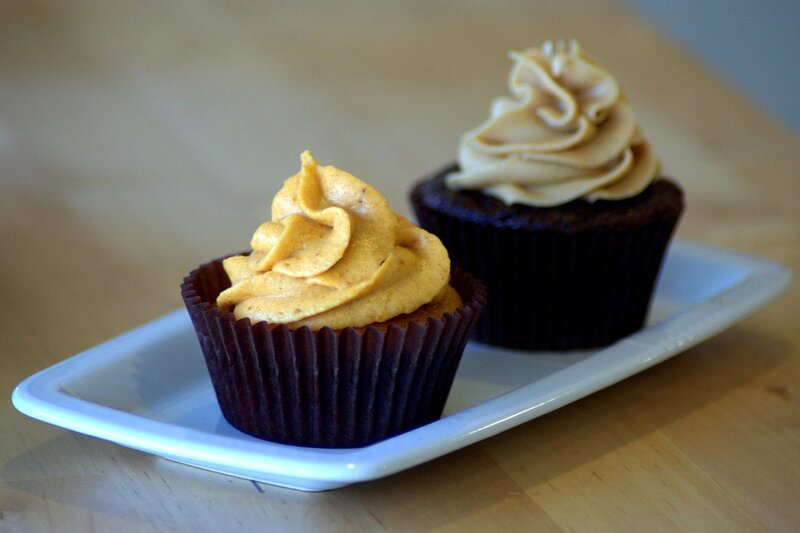 Two cupcakes on a plate