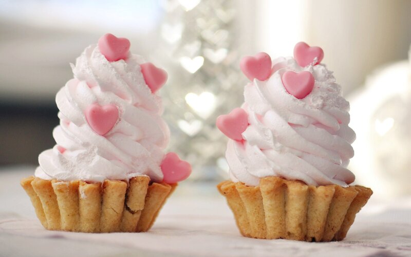 Two Cupcakes with Hearts — Pink, Sweet, Photograph, Whipped Cream