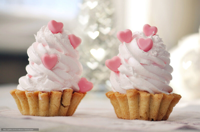 Two Cupcakes with Hearts — Pink, Sweet