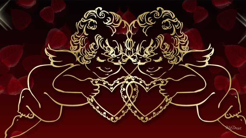 Two Cupids Holding Hearts