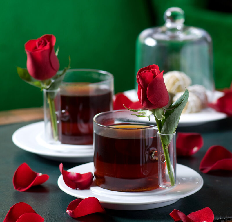 Two Cups of Tea with Roses