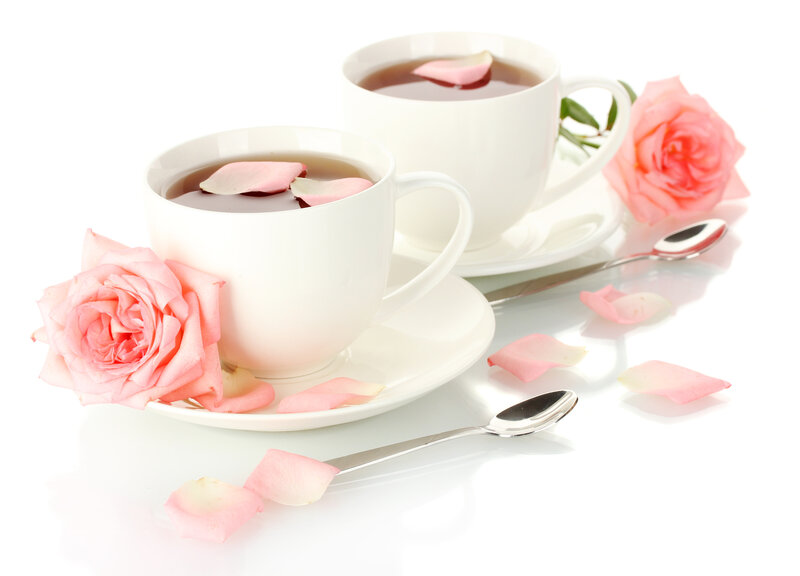 Two Cups of Tea with Roses — White