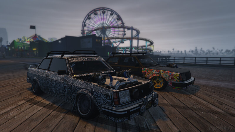 Two Customized Cars on Pier