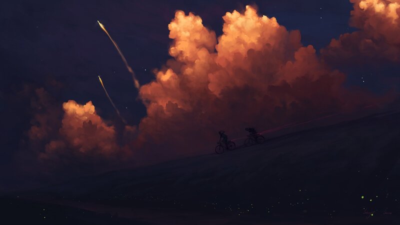 Two Cyclists on a Hill