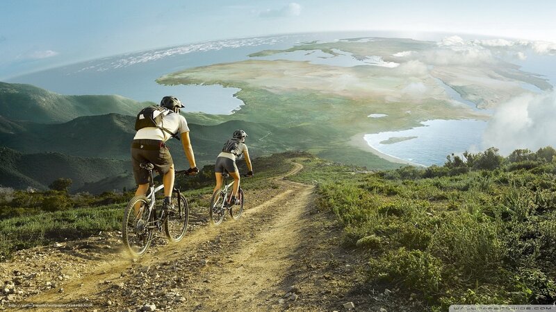 Two Cyclists on a Trail — Green, Serene