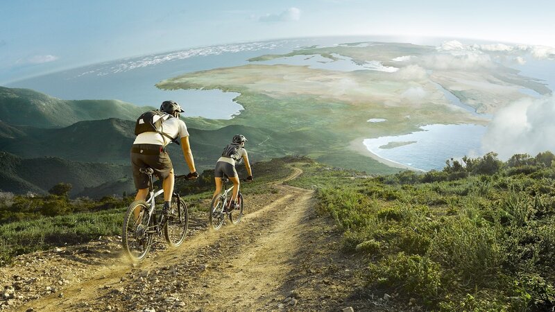 Two Cyclists on a Trail — Green
