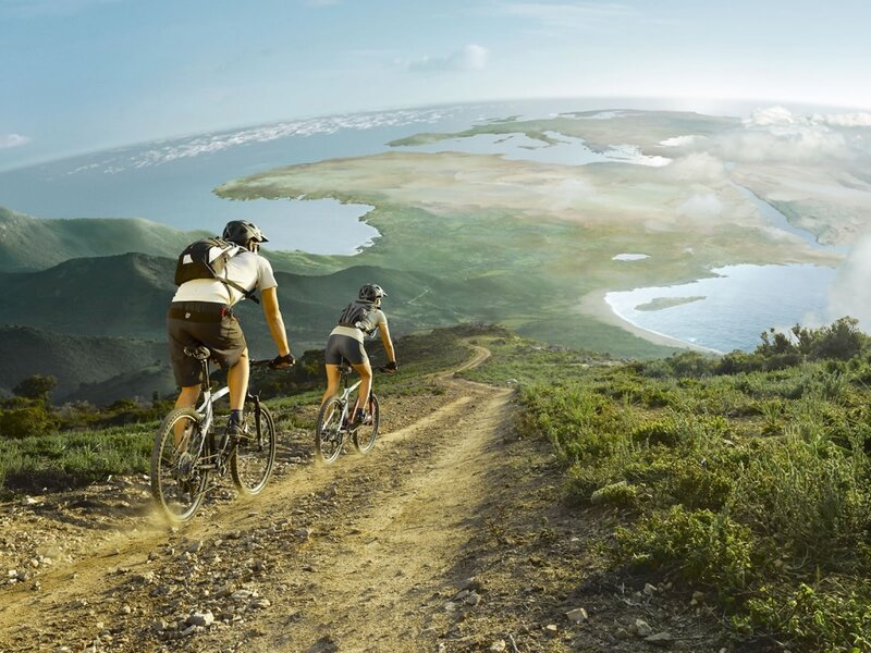 Two Cyclists on a Trail