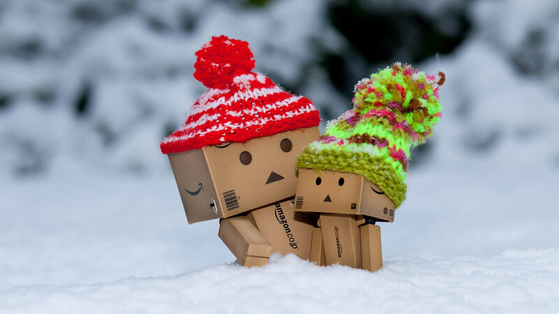 Two Danbo Figures in Snow — White