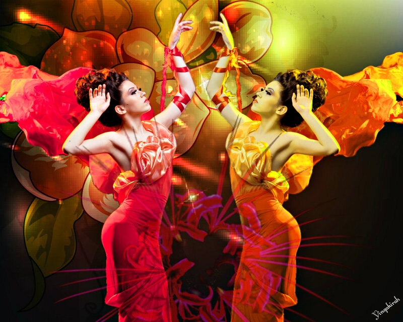 Two Dancers in Colorful Dresses