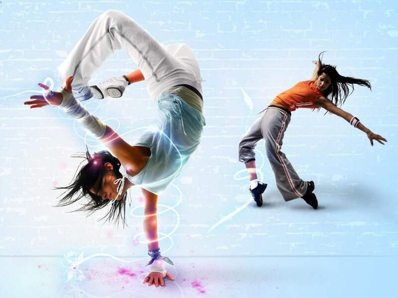 Two dancers in dynamic poses