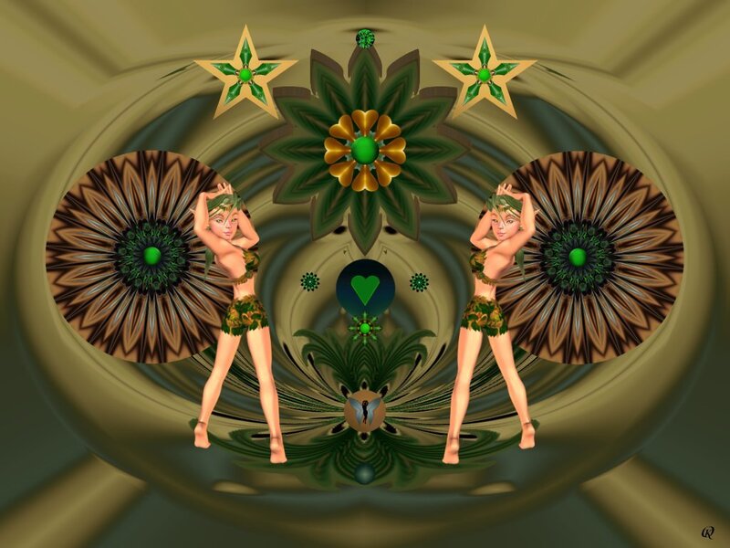 Two Dancers in Green Costumes
