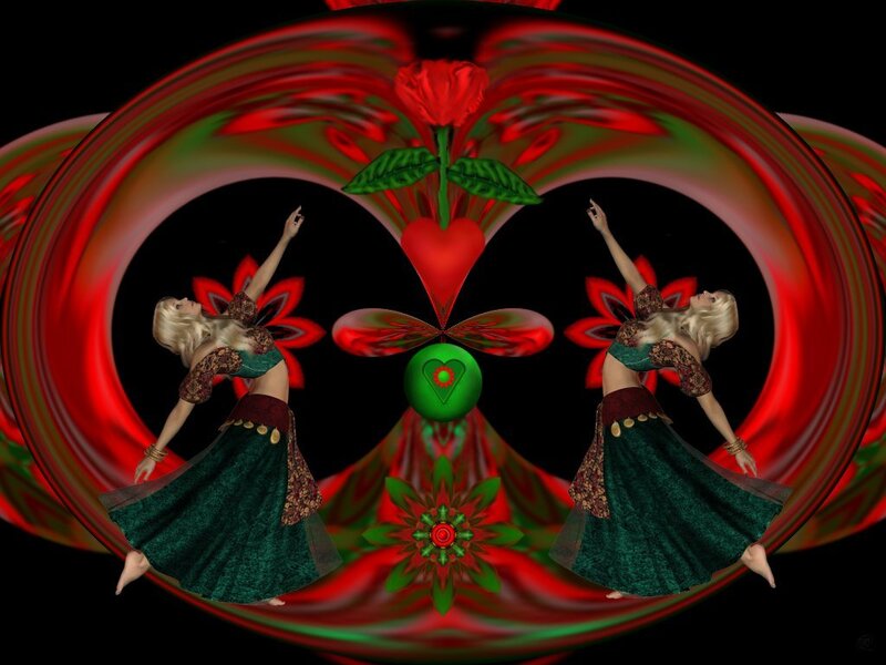 Two Dancers in Green Dresses