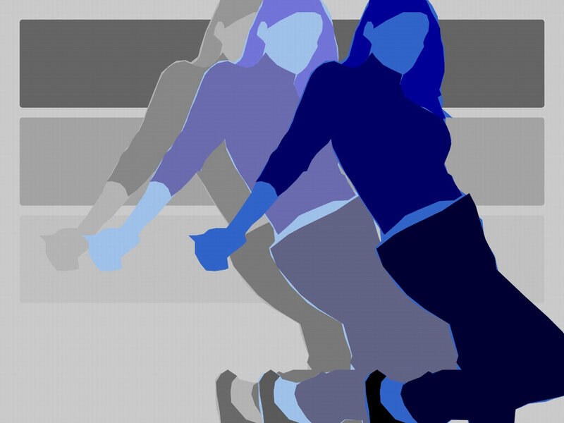 Two Dancers in Motion — Blue, Dynamic, Digital Art, Silhouettes