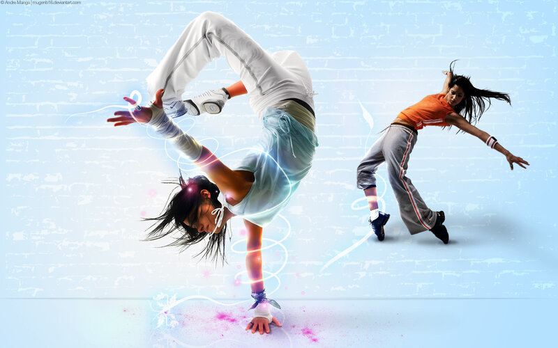 Two Dancers in Motion — Blue, Dynamic, Digital Art