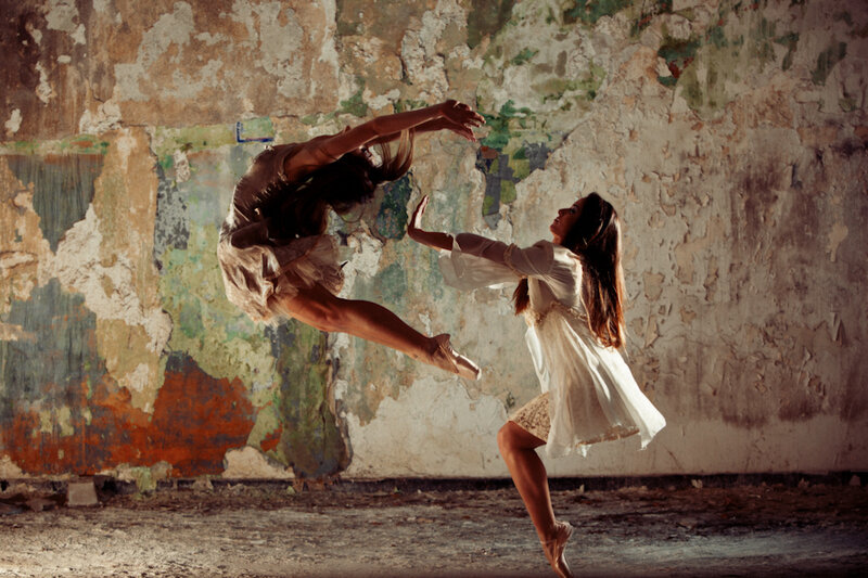Two Dancers in Motion — White