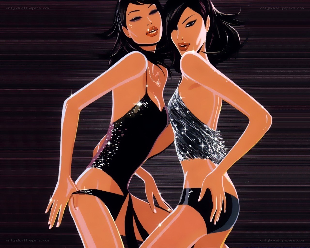 Two dancers in sparkly outfits