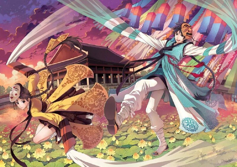 Two Dancers in Traditional Clothing — Purple