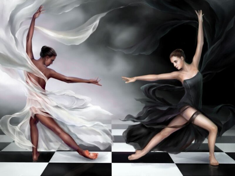 Two Dancers on Chessboard — Black