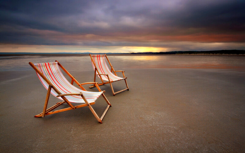 Two Deck Chairs on Beach — Brown