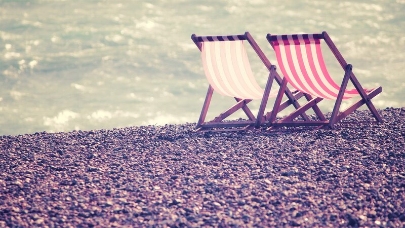 Two Deck Chairs on Beach — Pink