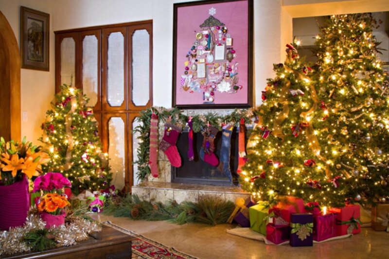 Two Decorated Christmas Trees — Green