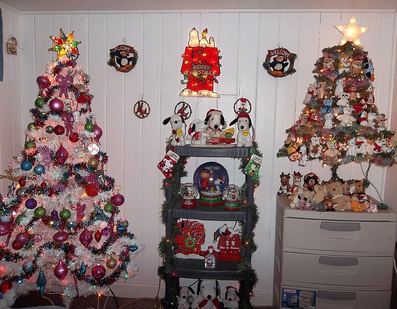 Two Decorated Christmas Trees — White