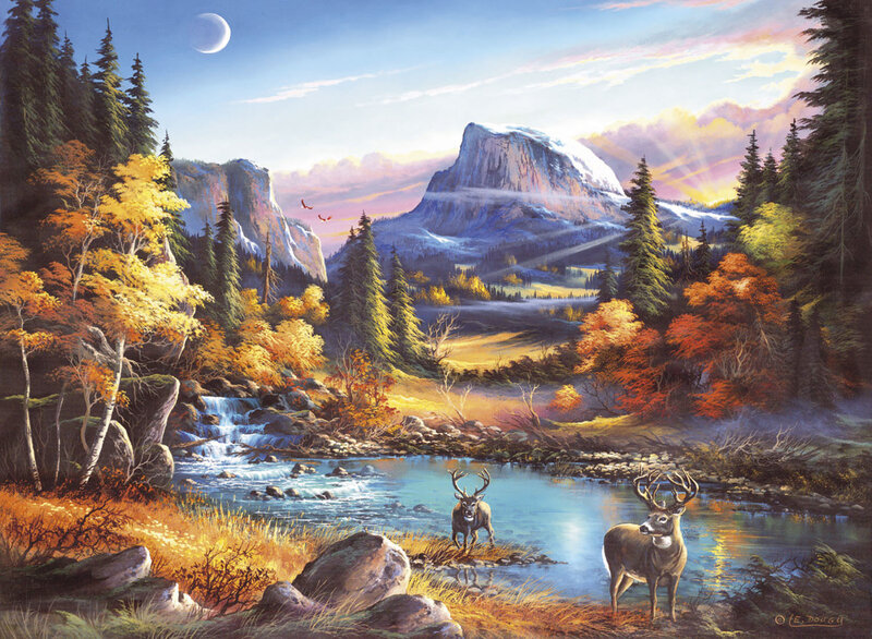 Two Deer in a Stream