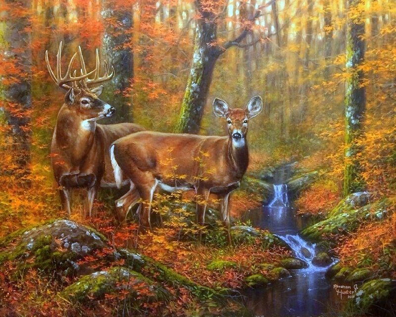 Two Deer in Forest — Orange
