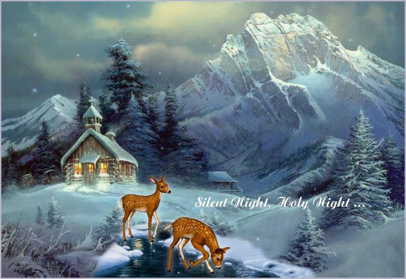 Two Deer in Snow — White, Serene, Night