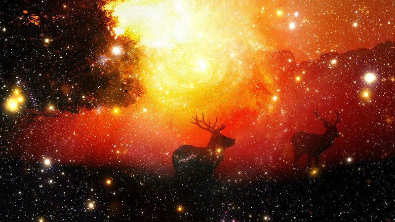Two Deer Silhouettes — Red