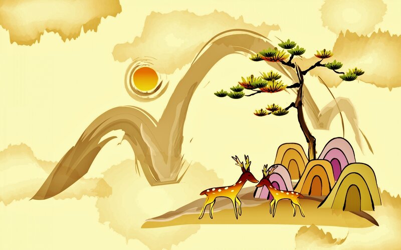 Two Deer under a Tree