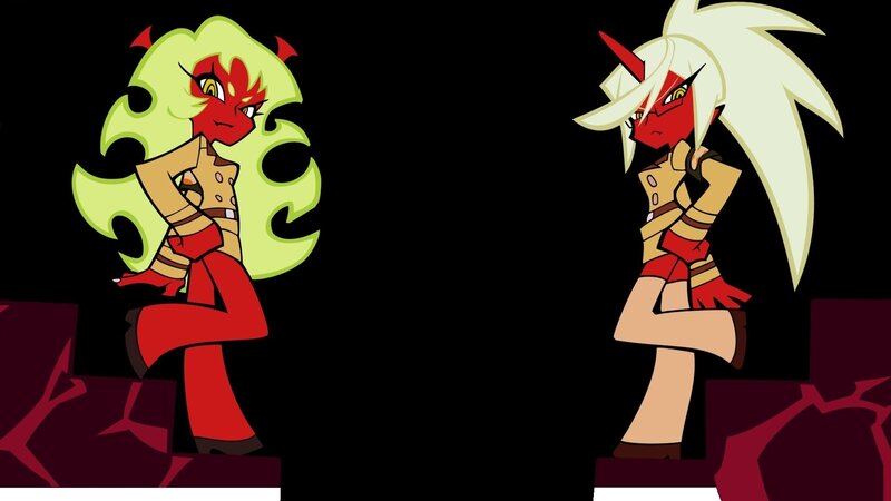 two demon characters facing off