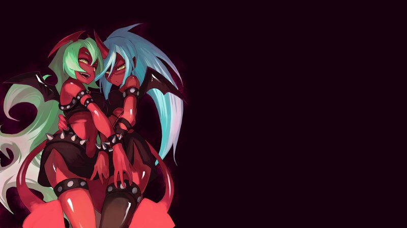 Two Demon Characters Hugging