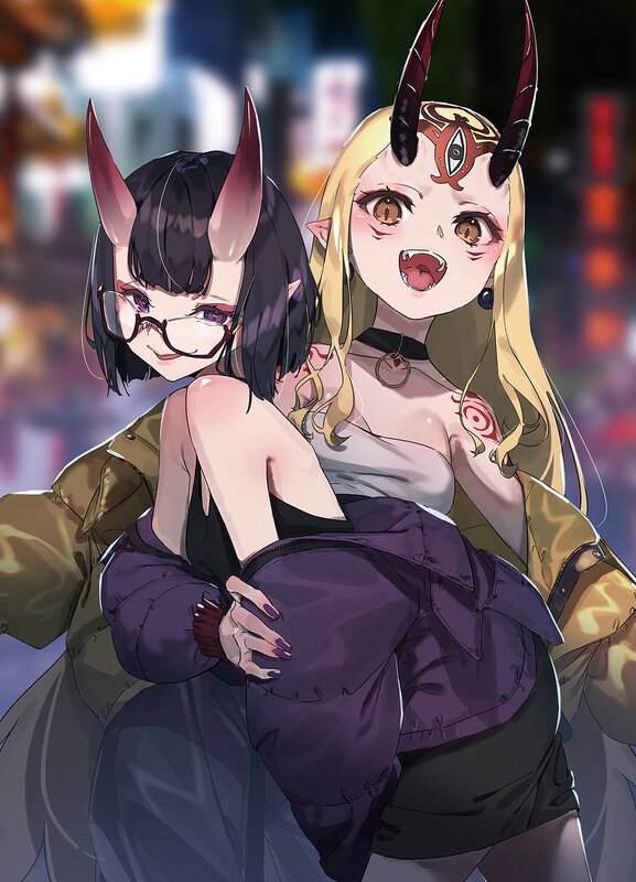 Two Demon Girls in City