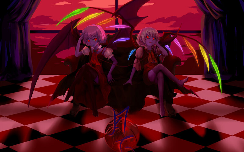 two demon girls on a throne
