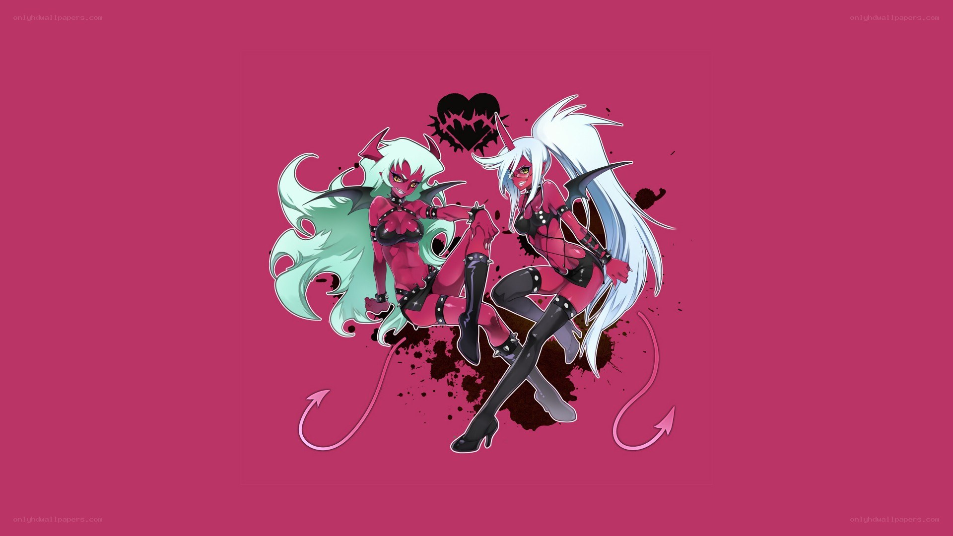 two demon girls on pink