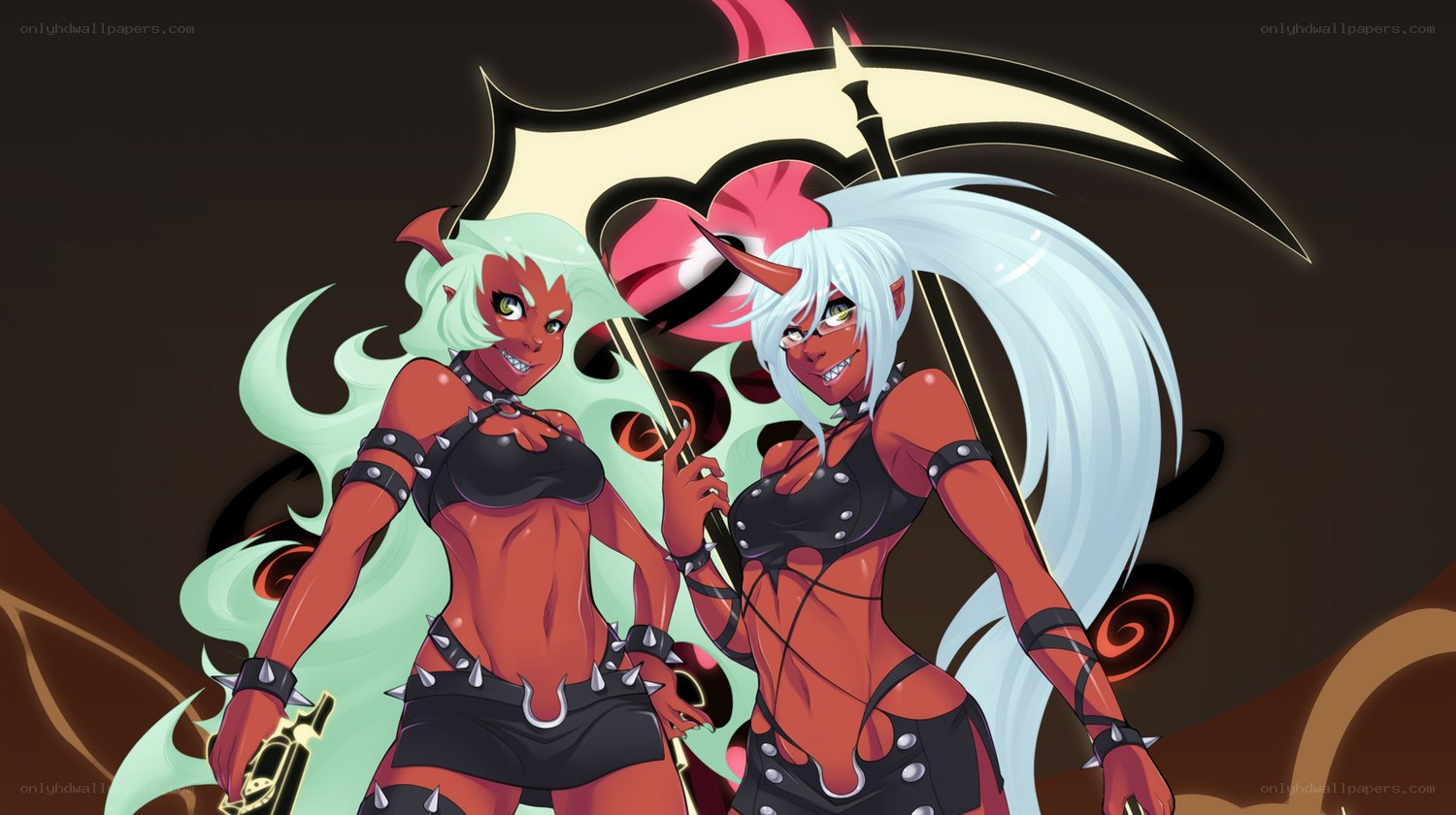 two demon girls with scythes