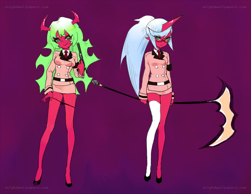 Two demon girls with weapons