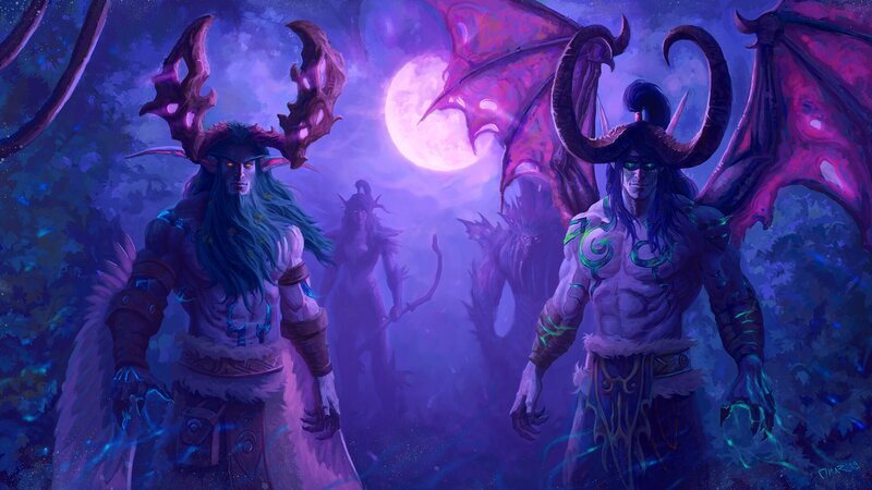 Two Demonic Figures — Purple