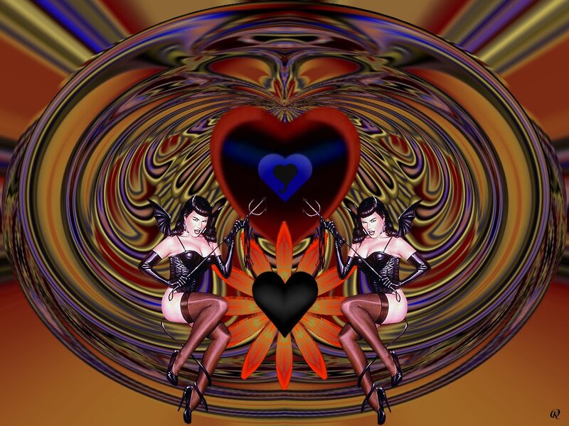 Two Devil Women with Hearts