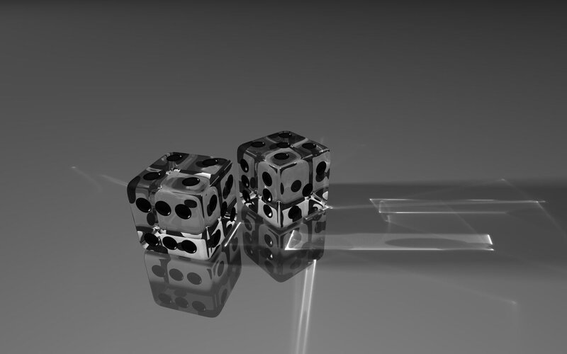 Two Dice on Reflective Surface — Gray, Neutral