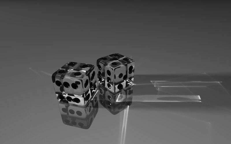Two Dice on Reflective Surface — Gray