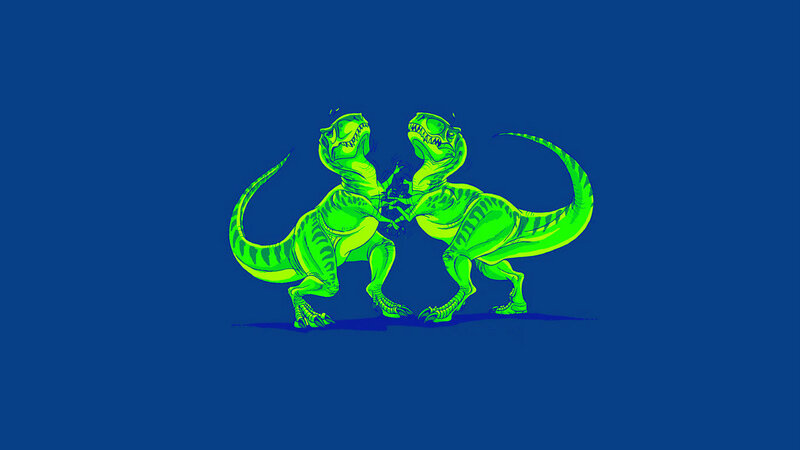 Two dinosaurs fighting