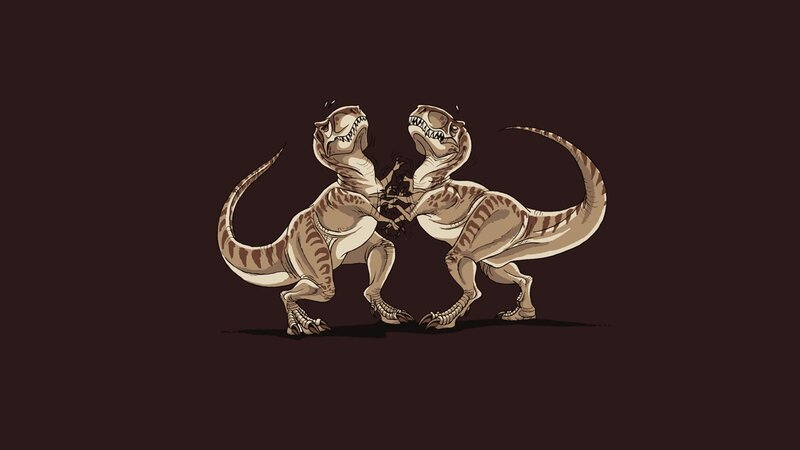 Two Dinosaurs Fighting — Brown, Aggressive